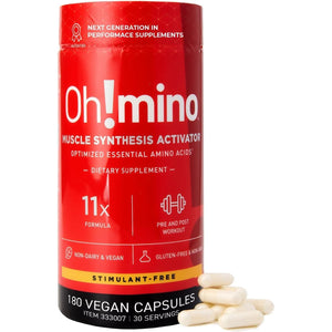 Oh!Mino Amino Acids Supplement for Protein Synthesis - Eaas Capsules for Muscle Recovery, Pre & Post Workout (30 Servings)