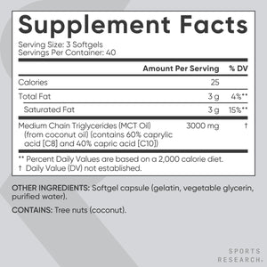 Sports Research Keto MCT Oil Capsules Derived from Coconut Oil (120 Soft Gels)