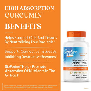 Doctor'S Best Curcumin from Turmeric Root with C3 Complex & Bioperine for Joint Support 1000 Mg, 120 Tablets