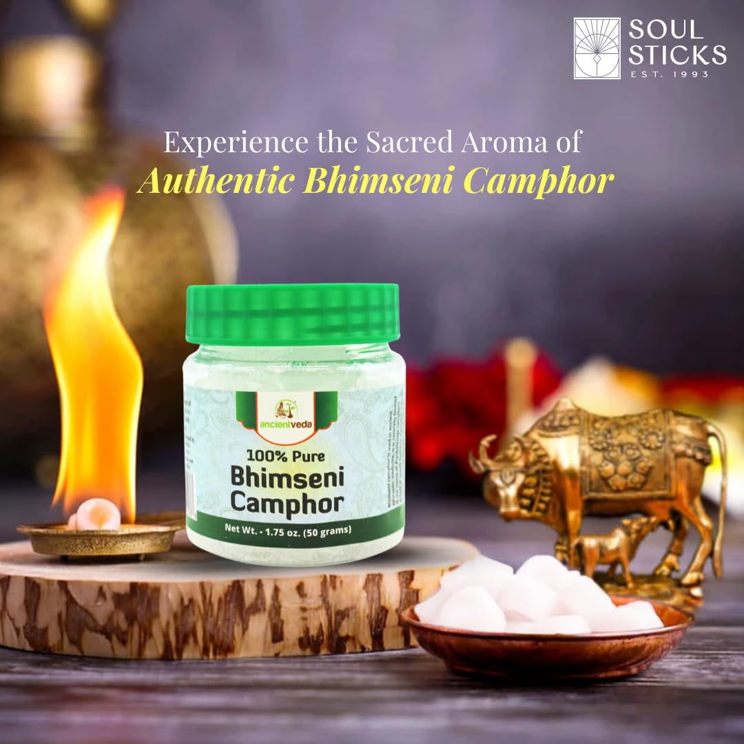 ANCIENT VEDA 100% Pure Natural Bhimseni Camphor Tablet | Refreshing Fragrance, Enhancing Concentrations (100 Grams)