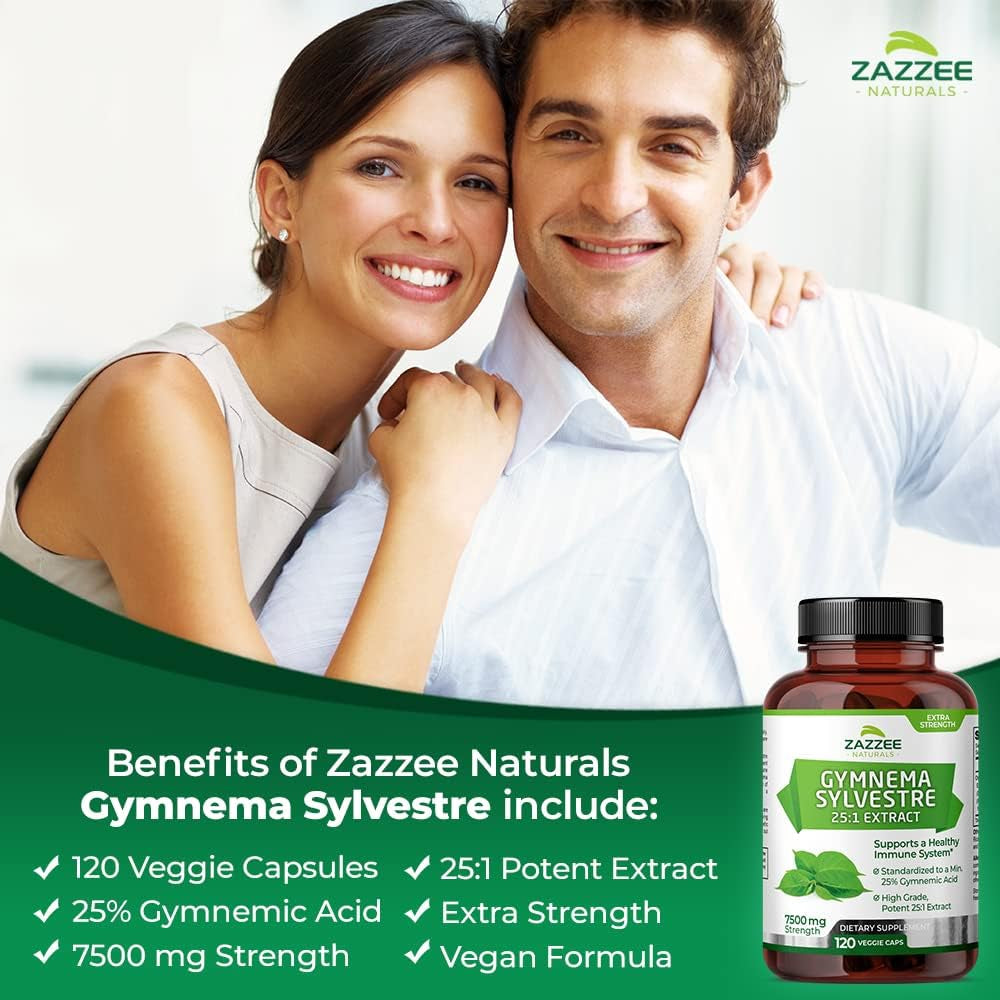 Zazzee Organic Gymnema Sylvestre 25:1 Extract, 7500 Mg Strength, 25% Gymnemic Acid, 120 Vegan Capsules