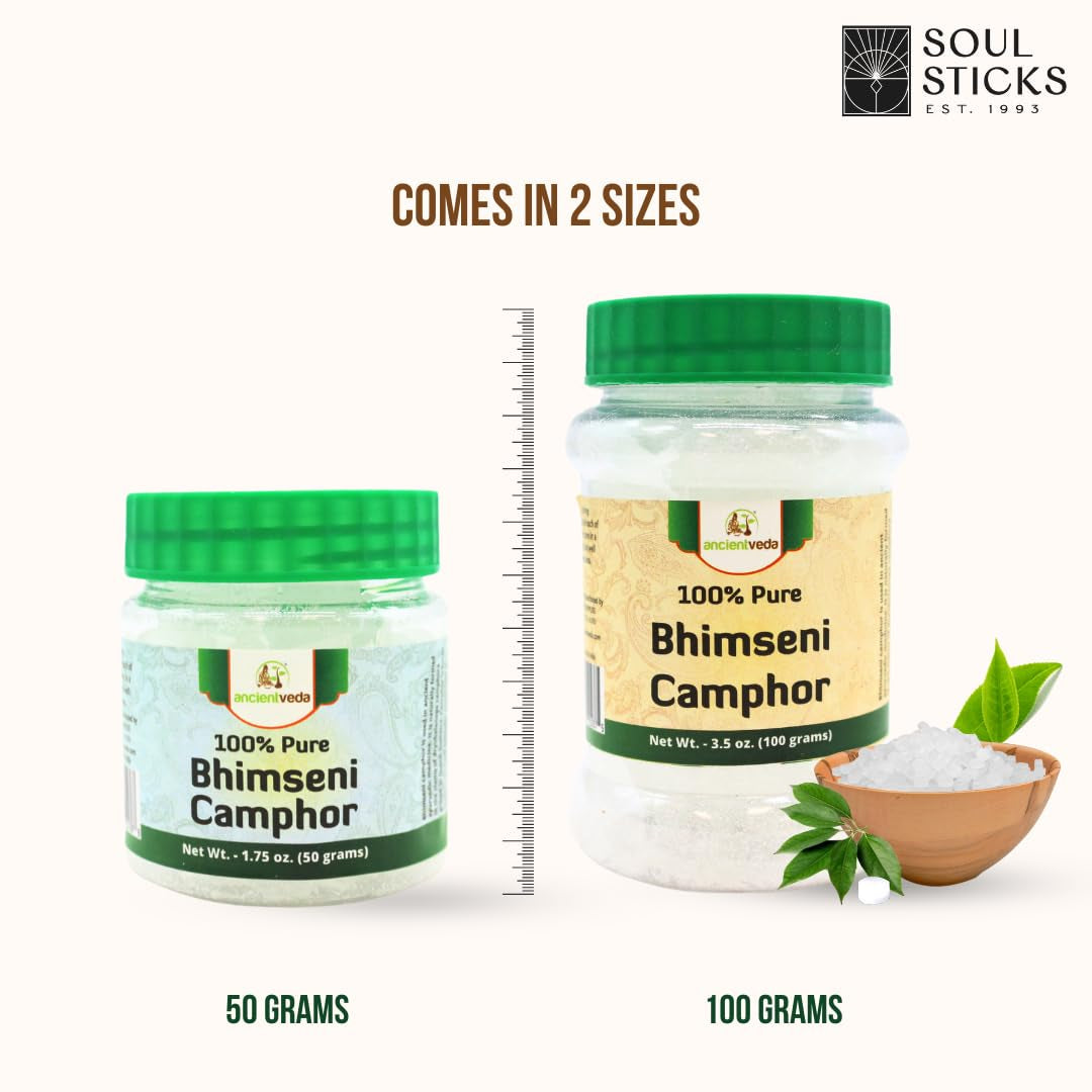 ANCIENT VEDA 100% Pure Natural Bhimseni Camphor Tablet | Refreshing Fragrance, Enhancing Concentrations (100 Grams)