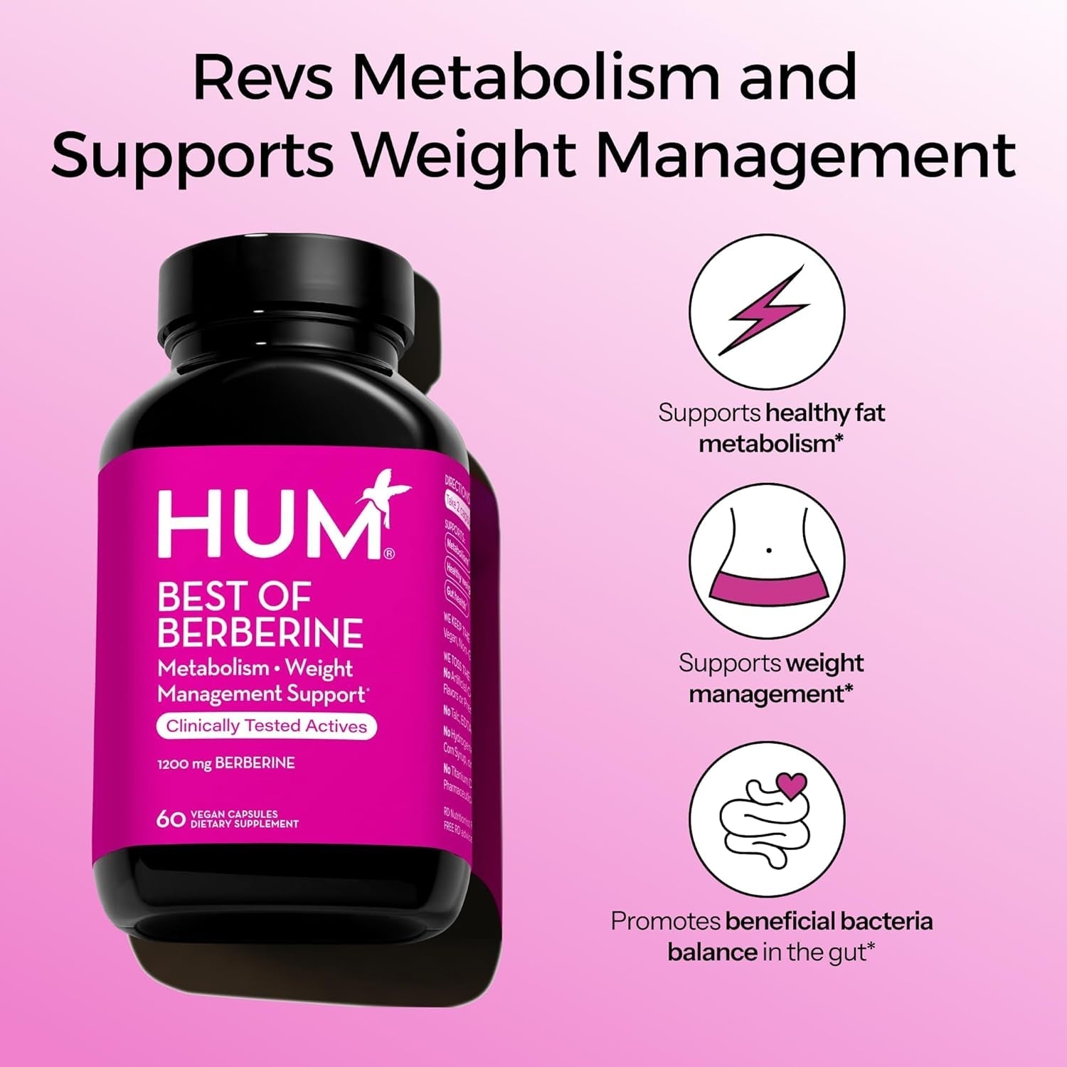 HUM Best of Berberine Supplement 1200Mg - Pure Potency for Metabolic Wellness (60 Capsules)