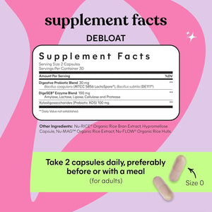 Lemme Debloat 3-In-1 Prebiotic, Probiotic & Digestive Enzyme Capsules for Bloating & Gas Relief 60 Count