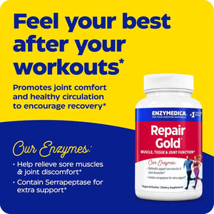 Enzymedica, Repair Gold, Supports Recovery and Helps Relieve Joint and Muscle Discomfort, 120 Count