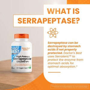 Doctor'S Best High Potency Serrapeptase, Supports Healthy Sinuses and a Healthy Immune System,120,000 SPU, 90 Count