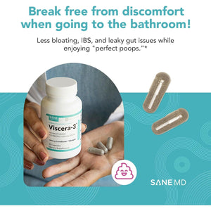 SANE MD - Viscera 3 Postbiotics with Tributyrin - Sodium Butyrate Supplement for Gas and Bloating Relief - 30 Capsules