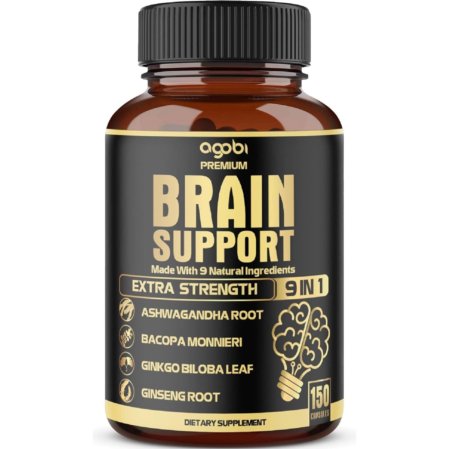 Agobi 9In1 Brain Support Supplement - Accuracy, Focus, Memory & Energy Booster - 150 Capsules