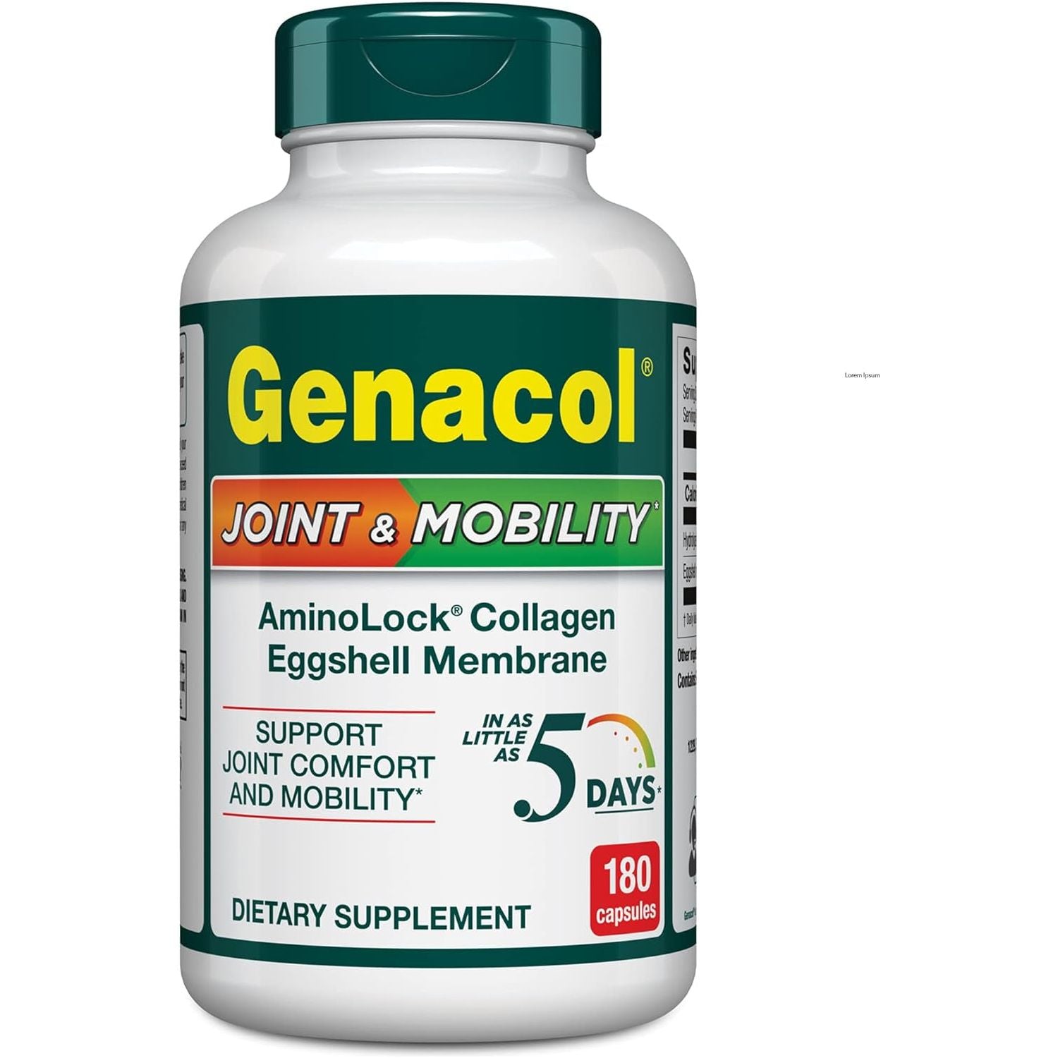 Genacol Natural Eggshell Membrane & Collagen Peptides Supplement for Joint Comfort & Flexibility 180 Capsules