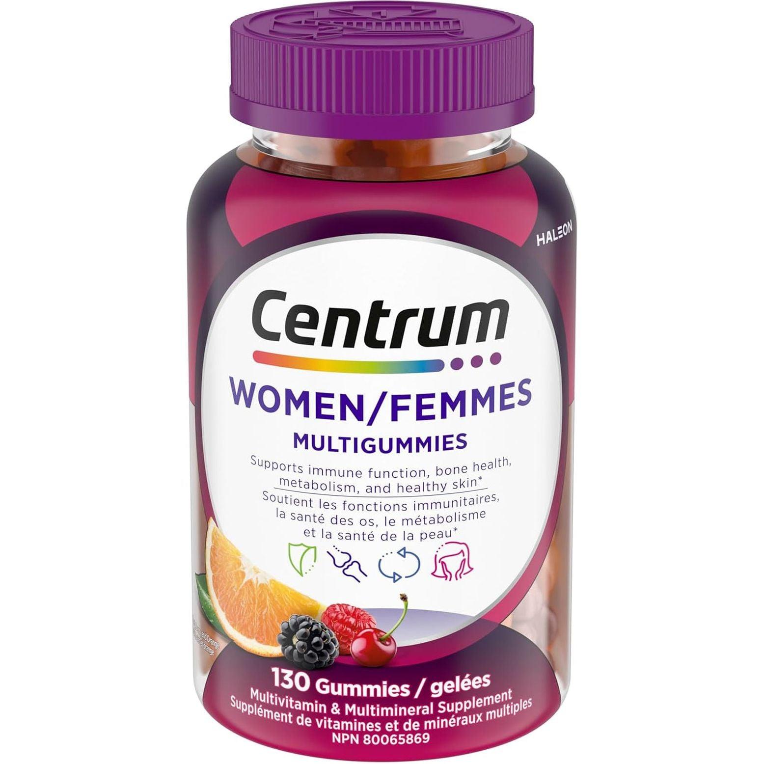 Centrum Women Multigummies- Delicious Cherry, Berry, and Orange Flavors, 130 Gummies.