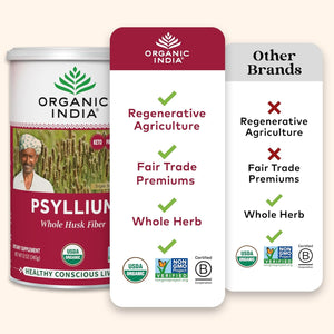 ORGANIC INDIA Whole Psyllium Husk Powder Organic for Digestion Support 12 Oz