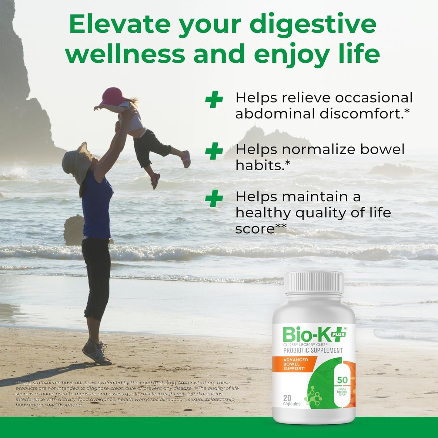 Bio K+ Advanced Bowel Support – Vegan Probiotic Supplement for Digestion Support 50 Billion CFU 3 Strains – 20 Capsules