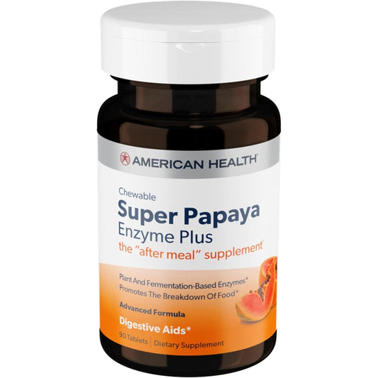 American Health Super Papaya Enzyme plus Chewable Tablets, Promotes Digestion & Nutrient Absorption 90 Count, 30 Servings