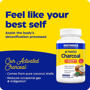 Enzymedica, Activated Charcoal, Reduces Occasional Gas, Bloating & Indigestion, Supports Natural Detox, 60 Count