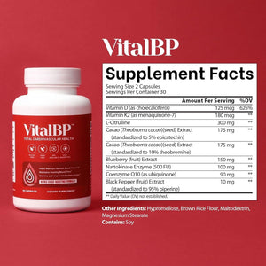 Vital BP - Support for Normal Blood Pressure - Supports Blood Flow & Arteries - with Coq10, L-Citrulline, and K2 & D3-60 Capsules.