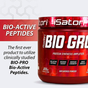 Isatori BIO-GRO Protein Synthesis Amplifier, for Muscle Recovery & Growth, Enhanced Stimulant Free Pre Workout & Colostrum Supplement with Bio-Active Peptides- Unflavored (60 Servings)