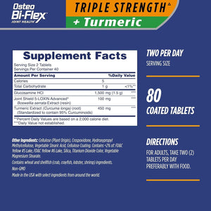 Osteo Bi-Flex Triple Strength Glucosamine with Turmeric, Joint Health Supplement, Coated Tablets, 80 Count
