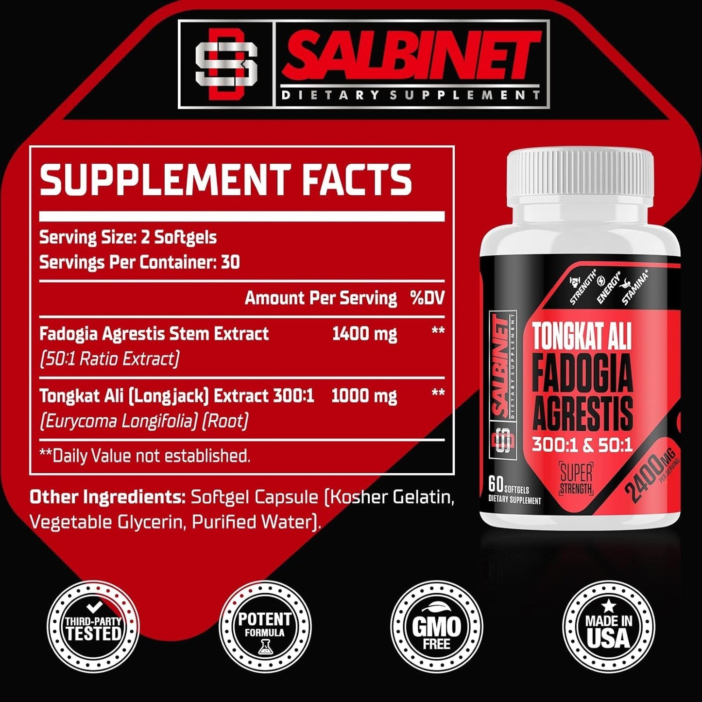 2400Mg Fadogia Agrestis Tongkat Ali Supplements - 1400Mg Fadogia Agrestis & 1000Mg Tongkat Ali