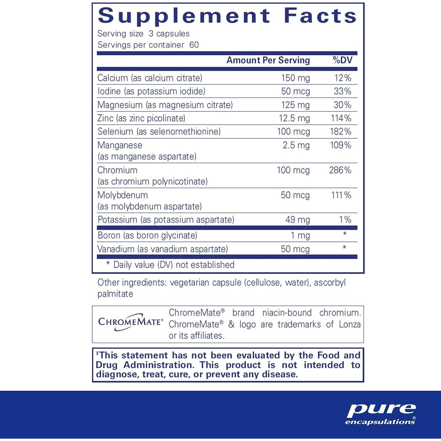 Pure Encapsulations Mineral 650 without Copper & Iron 180 Capsules