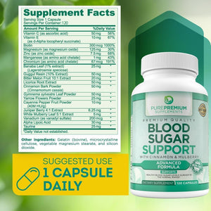 Purepremium Supplements Blood Sugar Support - to Support Blood Sugar Levels Already in the Normal Range - 120 Count