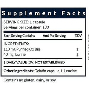 Bile Salts Booster | Supports Gallbladder/No Gallbladder | Gas & Bloating | Digestive Aid Especially Fats | 180 Capsules - 110 Mg