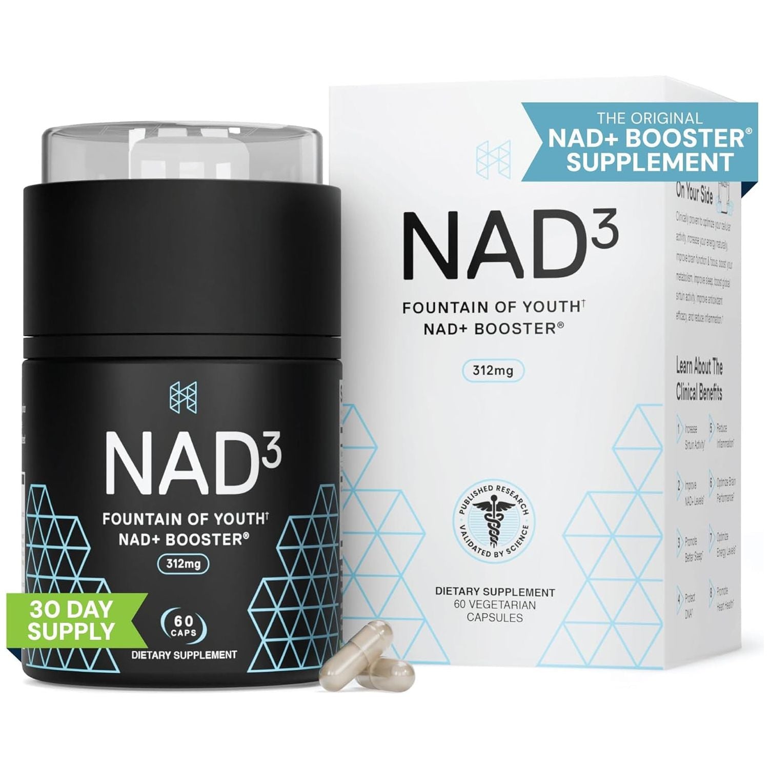 HPN NAD+ Booster (NAD3), anti Aging Cell Booster, NAD Supplement Natural Energy, Longevity, and Cellular Health, 312 Mg