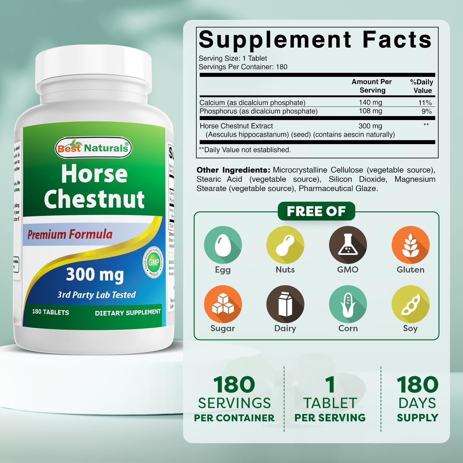 Best Naturals Horse Chestnut Extract 300 Mg 180 Tablets