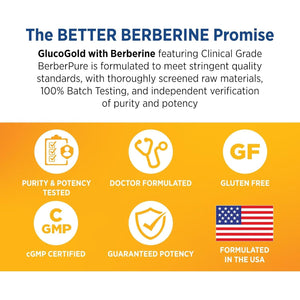 DOCTORS' PREFERRED Glucogold with 1500 Mg of Berberpure Berberine (90 Tablets)