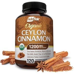 Nutriflair Organic Ceylon Cinnamon Supplement - Antioxidant Cinnamon Pills - (1200Mg/120 Capsules) - USDA Certified
