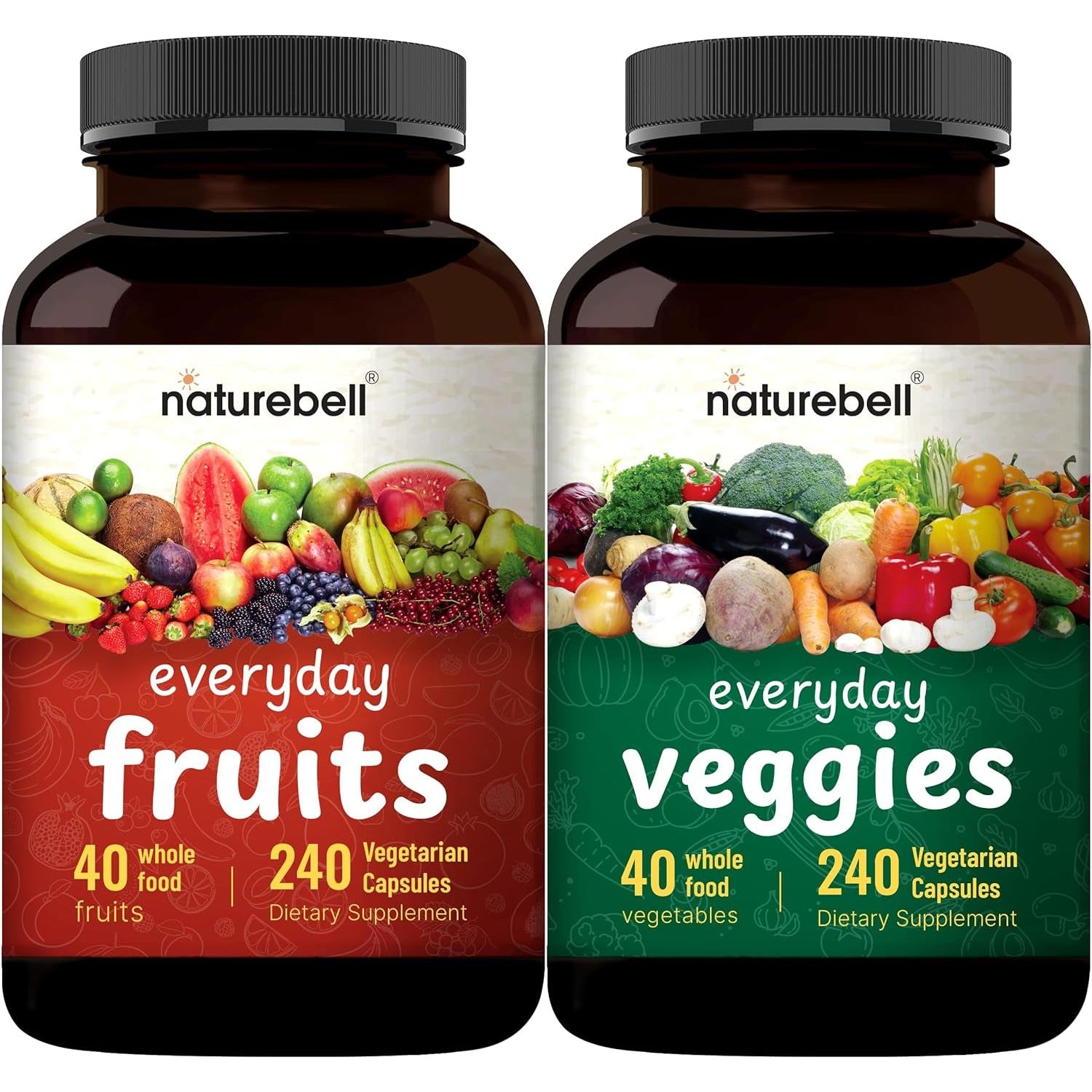 Fruit and Veggies Supplement – 480 Total Vegetarian Capsules | Balance of Natural 40 Whole Fruits & Veggies Blend | Fresh Superfood Formula with Vitamins and Minerals – Non-Gmo