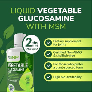 Vegan Liquid Glucosamine Supplement plus MSM | 1500Mg Glucosamine with MSM | Non Shellfish | GMO Free | Joint Support Supplement Derived from Vegetables | 32 Oz | Made in USA