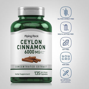 Piping Rock Ceylon Cinnamon Capsules | Concentrated Herbal Extract Supplement | (6000Mg/135 Count)