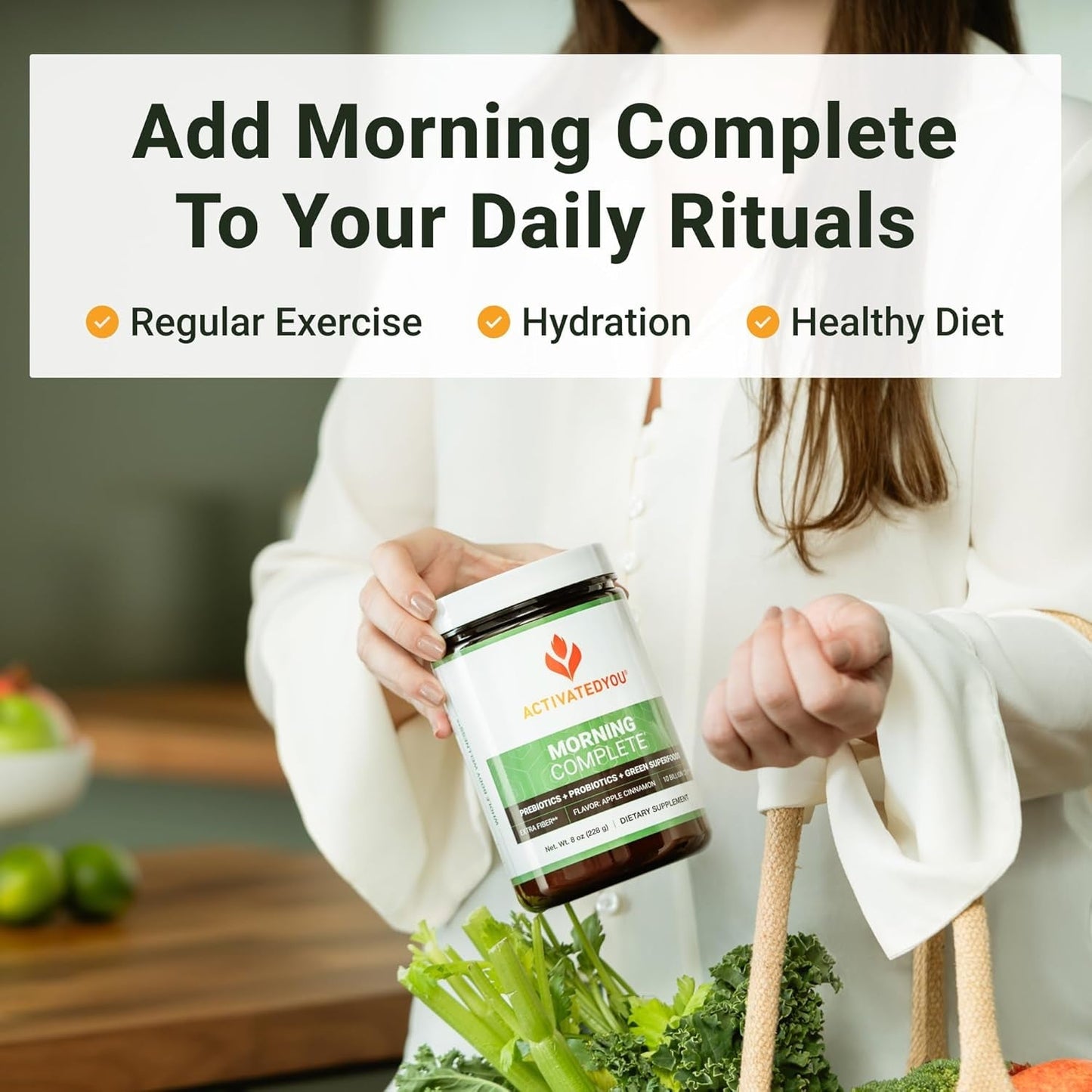 ACTIVATEDYOU Morning Complete Daily Wellness Greens Superfood Drink Mix for Gut Health 30 Servings