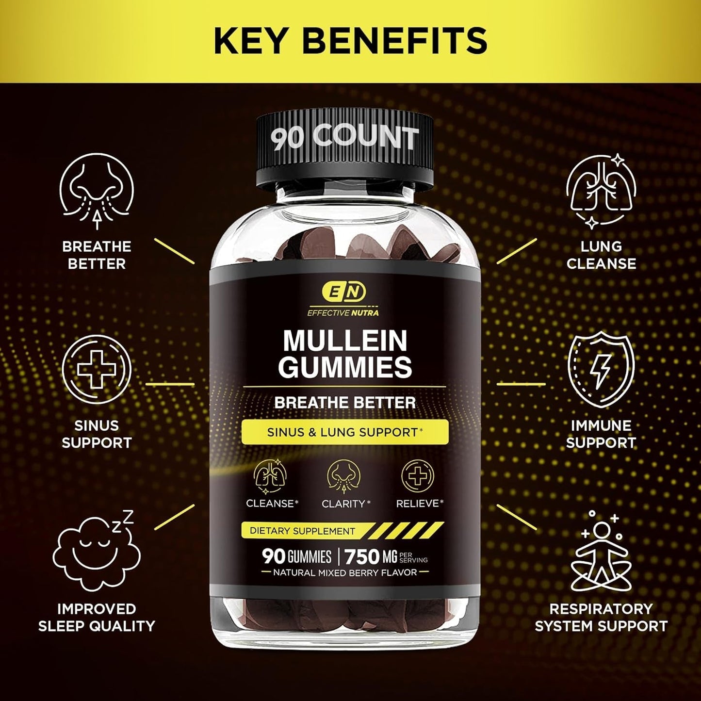 9In1 Mullein Gummies | Lung and Sinus Support for Cleanse, Clarity, and Relief 45-Day Supply, Made in the USA
