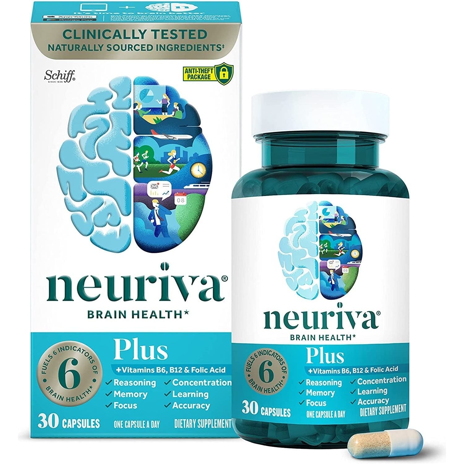 NEURIVA plus Brain Supplement for Memory and Focus Clinically Tested Nootropics 30 Capsules