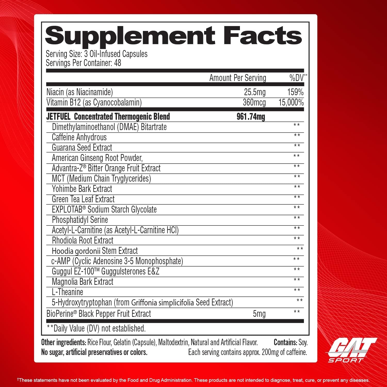 GAT SPORT Jetfuel Original - Weight Loss Supplement, Energy Booster, Fat Burner, Appetite Suppressant (144 Capsules)