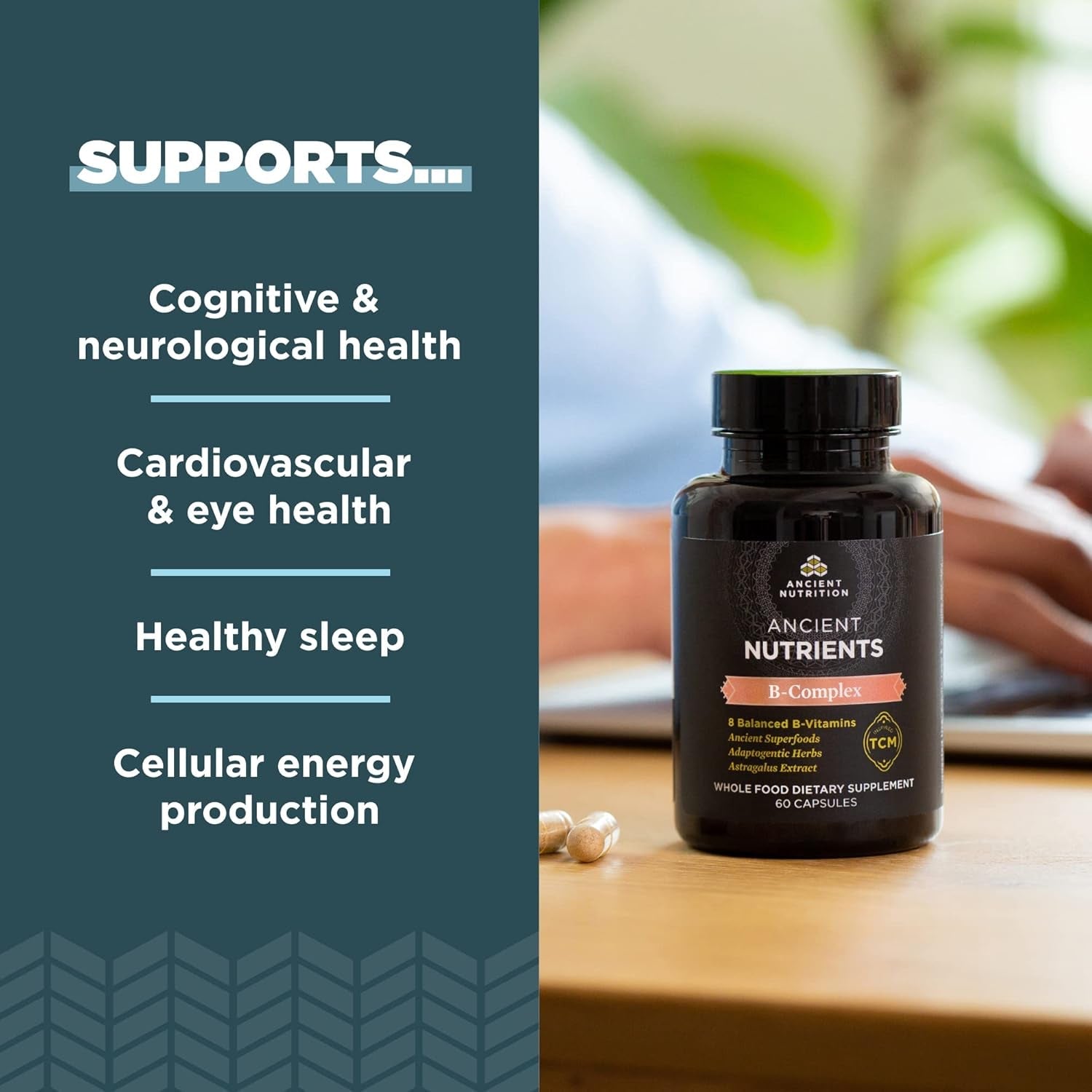 Ancient Nutrition Vitamin B Complex Supplement, Supports Healthy Energy Levels, 60 Capsules