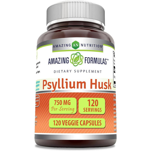 Amazing Formulas Psyllium Husk 750Mg Veggie Capsules Supplement Made in USA | (120 Count)