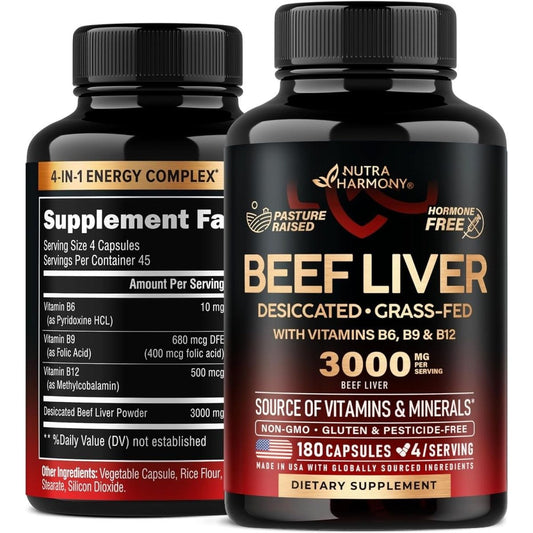Beef Liver Capsules 3000 Mg - Organic Desiccated Beef Liver 180 Capsules - Suppviv