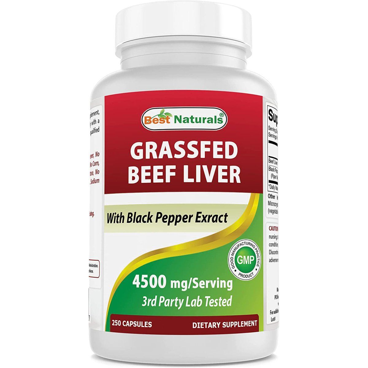 Best Naturals Grass Fed Beef Liver Capsules 4500Mg 250 Count - Suppviv