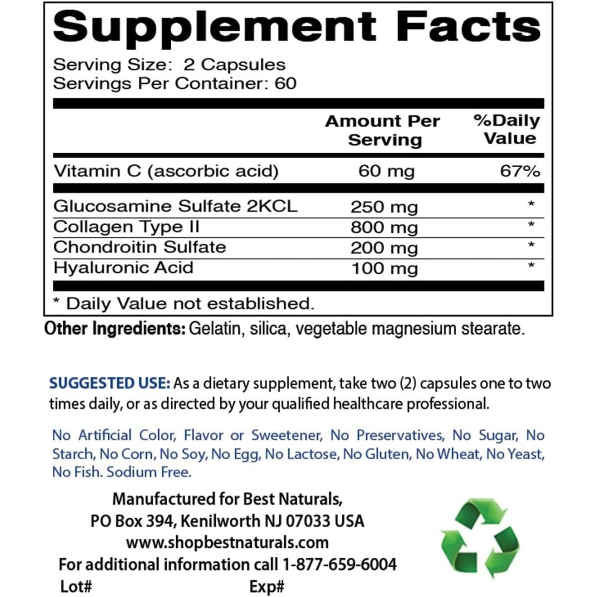 Best Naturals Hyaluronic Acid - Support Healthy Joints and Youthful Skin (100 Mg 120 Capsules) - Suppviv