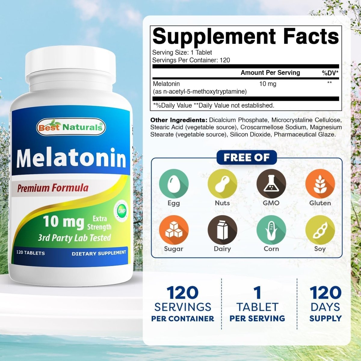 Best Naturals Melatonin 10Mg - Helps Promote Relaxation & Sleep (120 Count) - Suppviv