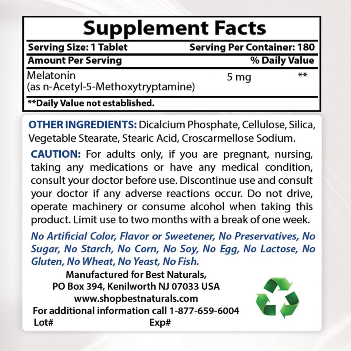 Best Naturals Melatonin 5 Mg 180 Tablets - Suppviv