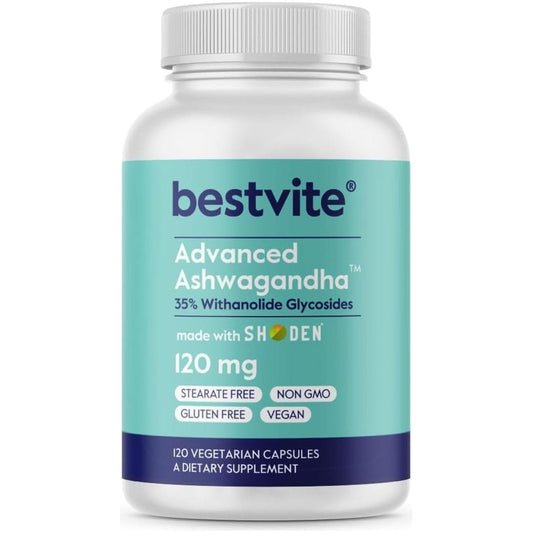 BESTVITE Advanced Ashwagandha 120Mg W/Shoden (120 Vegetarian Capsules) - Suppviv
