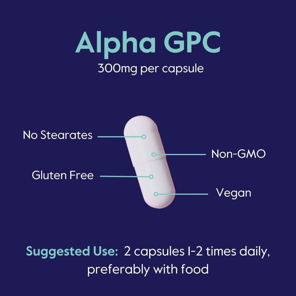 BESTVITE Alpha GPC Choline 600Mg per Serving (120 Veggie Capsules) - No Stearates - Vegan - Non GMO - Gluten Free - Suppviv