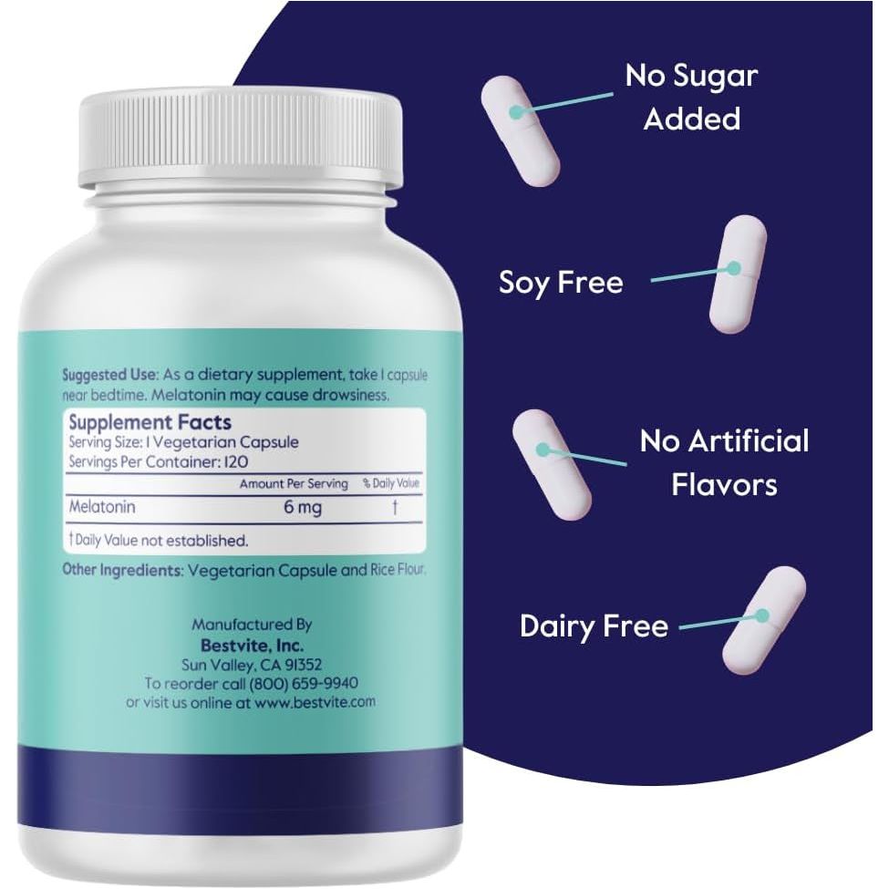 BESTVITE Melatonin 6 Mg - 120 Veg Caps - Suppviv