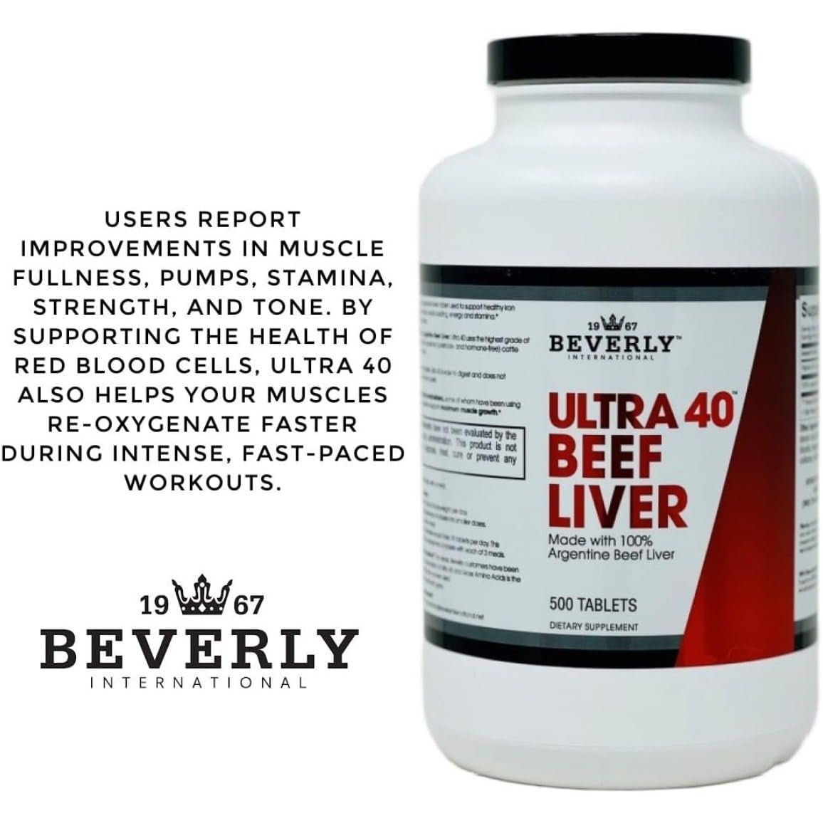 Beverly International Ultra 40 Grass Fed Desiccated Beef Liver, 500 Tab. - Suppviv