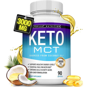 Toplux Keto MCT Oil Capsules - 3000Mg Natural Pure Coconut Oil Extract Pills, 90 Softgels