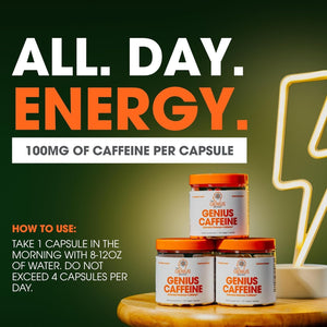 Genius Caffeine Pills 100Mg, Extended-Release Microencapsulated Caffeine Pills 100 Capsules