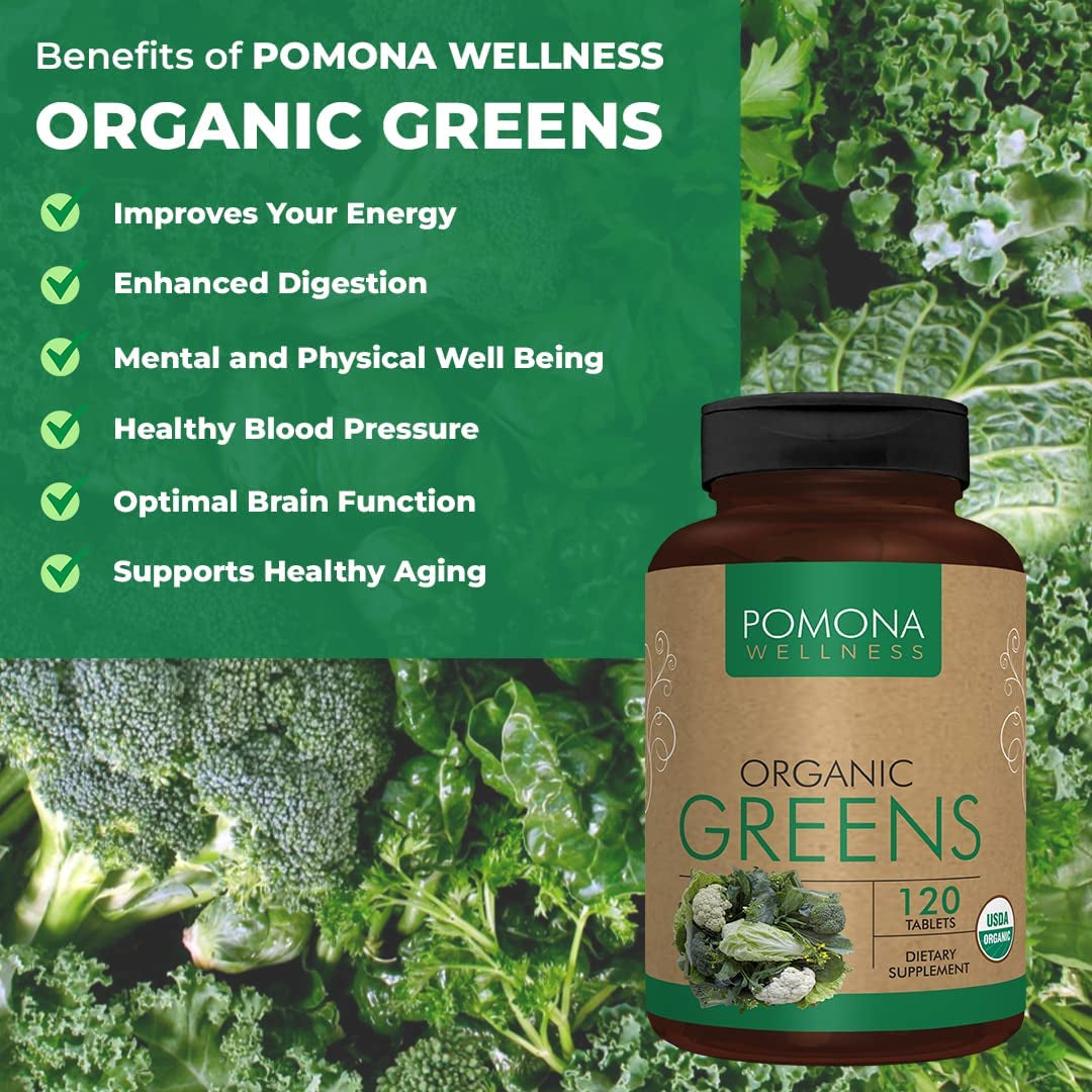 Pomona Wellness Super Greens Supplement, Greens Powder for Bloating and Digestion,120 Tablets